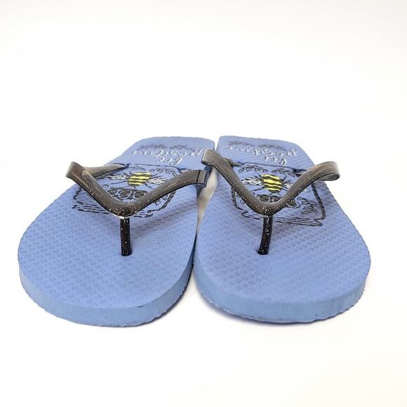 Bee Positive Flip Flops Size 5 / 6 Blue Glitter Straps Black Foam​ - Picture 2 of 12